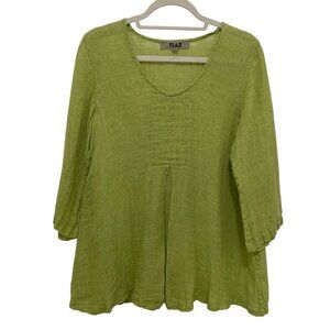 Flax Womens Green Linen Tunic Top‎ S Relaxed Fit 3/4 Sleeves Scoop Neck NWOT
